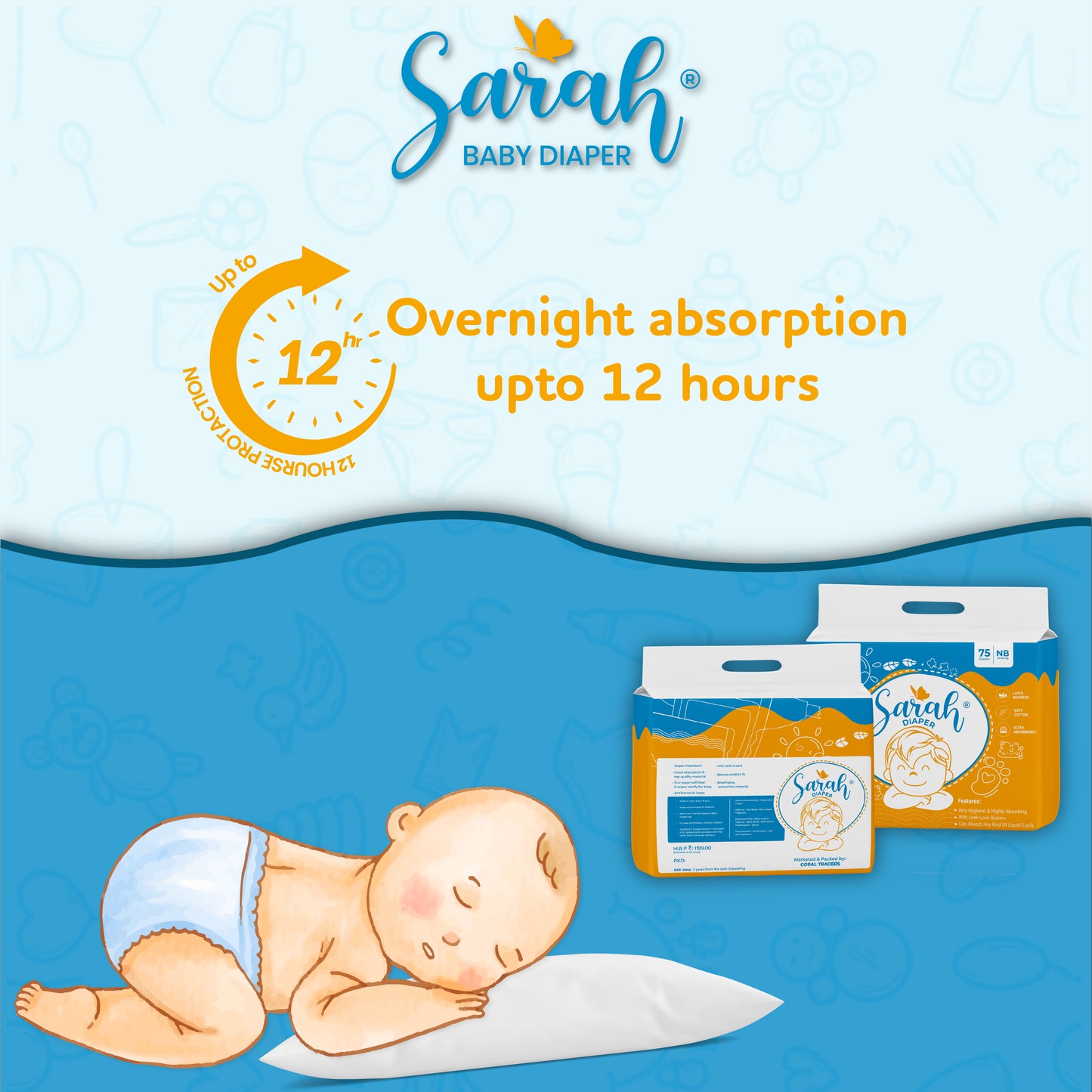 Sarah Baby Diapers Pants | Pack of 75 Diapers