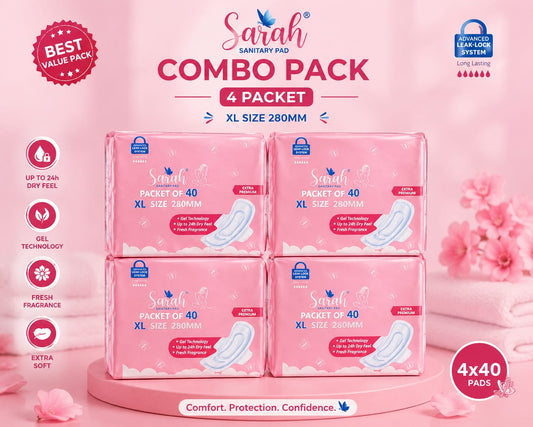 Sarah Sanitary Pad Combo Pack - 4 Packets (160 Pads) XL 280mm